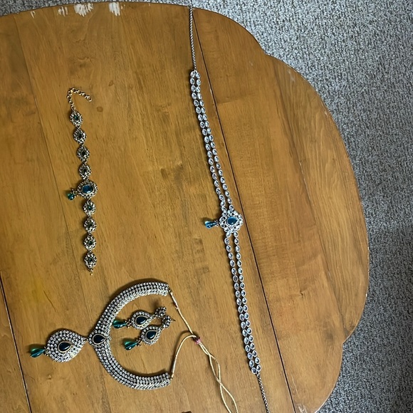 Indian Necklace Jewelry Jewellery Set/ blue bridal wedding necklace set - Picture 8 of 10